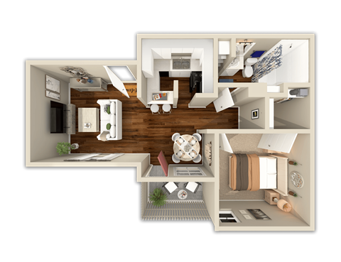 Floor plan for 1 bed, 1 bath, 670 sqft